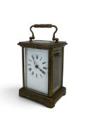 A 19th century French brass carriage clock. H 13cm x W 6cm x D 8cm