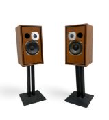 A pair of Castle Acoustics Richmond II speakers on metal stands. H 82cm x W 23cm x D 24cm