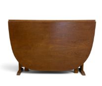 A mid century teak narrow gateleg dining table with deep drop flaps. H.73 x W.110 x D.13cm (