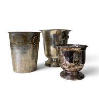 A miscellaneous collection of three silver plated ice buckets. Small H 16cm x D 16cm, Medium H