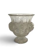 A Lalique Dampierre vase in frosted glass, decorated with birds and leafy vines, etched Lalique to