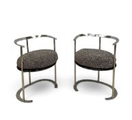 A pair of Catilina chairs by Luigi Caccia Dominioni, custom hand embroidered with Swarovski crystal.