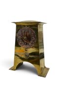 A C.1900 Arts and Crafts brass mantel clock with copper dial by Johannes Cornelis Stoffels for Onder