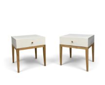 A pair of contemporary retro styled bedside tables. H.45 x W.45 x W.45cm