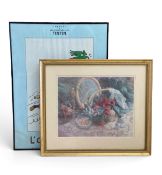 A framed and glazed Tintin poster and a framed and glazed print. H.80 x W.60cm and H.60 x W.68cm.