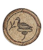 A Byzantine mosaic, circa 5-6th century, duck seated on a lily. 66cm diameter.