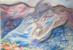 A pastel study of a young girl, signed Rollan, framed and glazed. H 44cm x W 54cm