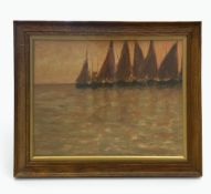 A framed and glazed acrylic on board, expressionist study of sailing boats. H.50 x W.59cm