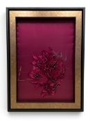 A hand embroidered and threaded tapestry panel, abstract composition in box frame by Geraldine