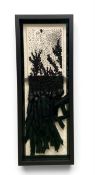 A hand embroidered and threaded tapestry panel, abstract composition in box frame by Geraldine