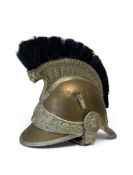 A French Cuirassier helmet. Steel skull with a brass front plate heavily ornamented including Medusa