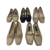 Five pairs of vintage ladies' shoes to include Salvatore Ferragamo and Stuart Weitzman for Russell &