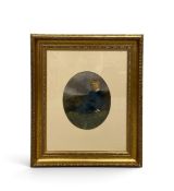 A 19th century oleograph, portrait of a seated boy in blue, framed and glazed. H 67cm x W 56cm.