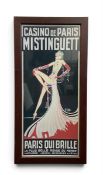A vintage style poster for Mistinguett at the Casino de Paris, framed and glazed. H 100cm x W 50cm