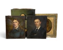 Two 19th century oil on canvas portraits, unframed (and with damage as seen), an unframed