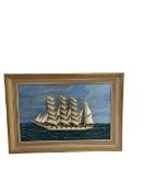 A vintage framed mixed media painting of a 3-dimensional masted ship. H.46 L.66cm