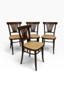A set of four C.1900 Polish bentwood cafe dining chairs with maker's label to the underside and re-