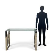 A contemporary ZENN stainless steel and plate glass console table on X-framed trestle supports. H.78