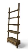 A set of full height Eastern teak open wall shelves with base drawer. H.230 x W.92 x D.36