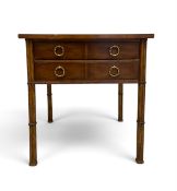 A 19th century style two drawer side table with parquetry inlaid top. H.65 x W.61 x D.61cm