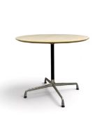 A Charles and Ray Eames contract table on aluminium base. H 74cm x D 91cm