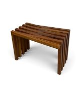 A vintage Vague 10 stool of teak slatted design. H.40 x W.52 x D.31cm