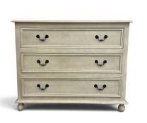 A contemporary painted chest of three long drawers in the 19th century style. H.97 x W.120 x D.45cm