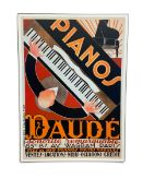 A modern Art Deco style reproduction on board for Daude Pianos Paris. H.112 x W.81cm