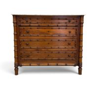 A contemporary faux bamboo 19th century style chest of four long drawers with marble top. H.87 x W.