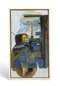 Paul Gopal-Chowdhury (B.1949), oil and collage on canvas, titled Townscape-Lady, label to the