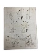 René Bull (1872-1942), pen and ink on card cartoon board, steam train at signal crossing with