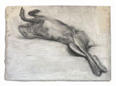 A 20th century charcoal and pastel study of a dead hare. Unsigned. Unframed. H.47 W.65cm