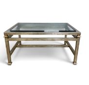 A contemporary coffee table with plate glass top on a silvered metal frame. H.46 x W.92 x D.62cm