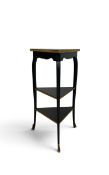 A Continental style ebonised occasional with ormolu mounts on cabriole supports united by two