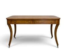 A 19th century Continental style mahogany and crossbanded writing table fitted with frieze drawers