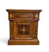A small Continental style walnut and satinwood inlaid chest of three drawers. H.68 x W.62 x D.40cm