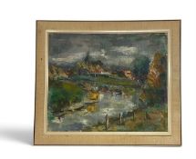 A framed oil on canvas, impressionist landscape, framed, unsigned. H 63cm x W 72cm