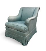 A contemporary Howard style armchair by A Schneller Sons in pale blue upholstery. H.88 x W.75 x D.