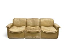 A vintage De Sede DS-12 modular sofa in three parts upholstered in leather. H 65cm x W 220 x D 80cm.