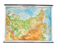 Two full height roll down German educational maps from the cold war era (1964 and 1966) each