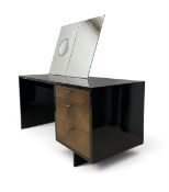 A modern retro styled vanity or dressing table in a lacquered finish with sliding mirrors and