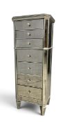 A contemporary seven drawer Venetian style tall chest with mirrored and silvered finish. H.130 x W.