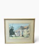 An English school watercolour, mill house on a sunny day, indistinctly signed, framed and glazed.