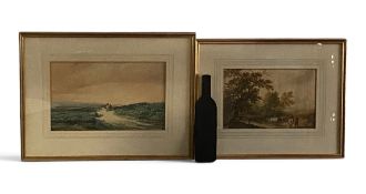 Two 19th century framed and glazed watercolours, rural scenes with travellers, unsigned. L.59 x H.