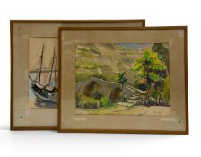 Two mid century watercolours, Mediterannean harbour scenes, signed Scott, framed and glazed. Largest