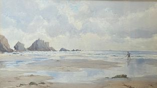 A framed and glazed watercolour seascape, British coast with figure glazed and mounted. Frederick