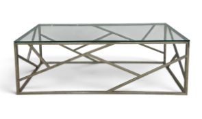 A contemporary coffee table, geometric metal frame with plate glass top. H.41 x W.120 x D.60cm