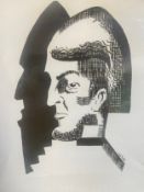 Paul Nash woodcut print of bearded man signed Paul Nash and in pencil Lettany. H.17cm x W.13cm.