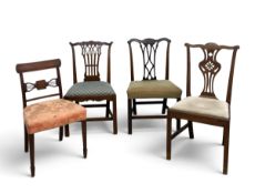 A miscellaneous collection of four 19th century mahogany dining chairs. Tallest - H.99 x W.50 x D.
