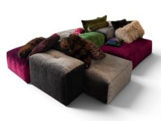 A Bretz Drop City modular sofa in eight parts upholstered in polychrome velvet materials with